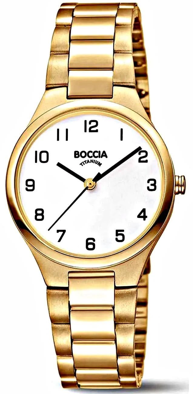 Montre BOCCIA pour femme dorée avec cadran rond et bracelet en métal