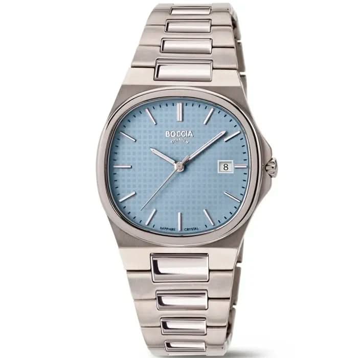 Boccia Titanium Damenarmbanduhr mit hellem blauen Zifferblatt, Titanarmband und Saphirglas