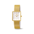 Damenarmbanduhr Boccia mit goldenem Mesh-Armband, goldener Lünette und rechteckigem Zifferblatt