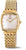 Damenuhr mit goldfarbenem Metallarmband und weißem Zifferblatt mit römischen Ziffern