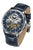 Herrenuhr mit blauem Skelettzifferblatt und Lederarmband, silbernes Gehäuse