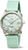 Montre pour femme avec bracelet en silicone vert menthe, lunette argentée et cadran blanc, guichet date