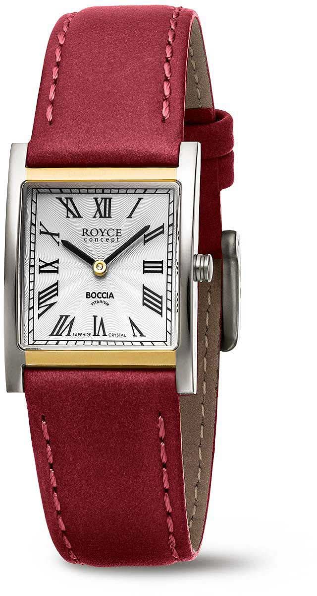 Montre Boccia pour femme avec cadran rectangulaire, chiffres romains et bracelet en cuir rouge