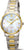 Montre pour femme avec cadran rond bleu clair, bracelet argenté et accents dorés