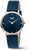 Herrenarmbanduhr mit blauem Zifferblatt, Sonnenschliff und dunkelblauem Lederband.