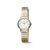 Damenarmbanduhr, zweifarbiges Metallarmband, silbernes Zifferblatt mit goldfarbenen Details