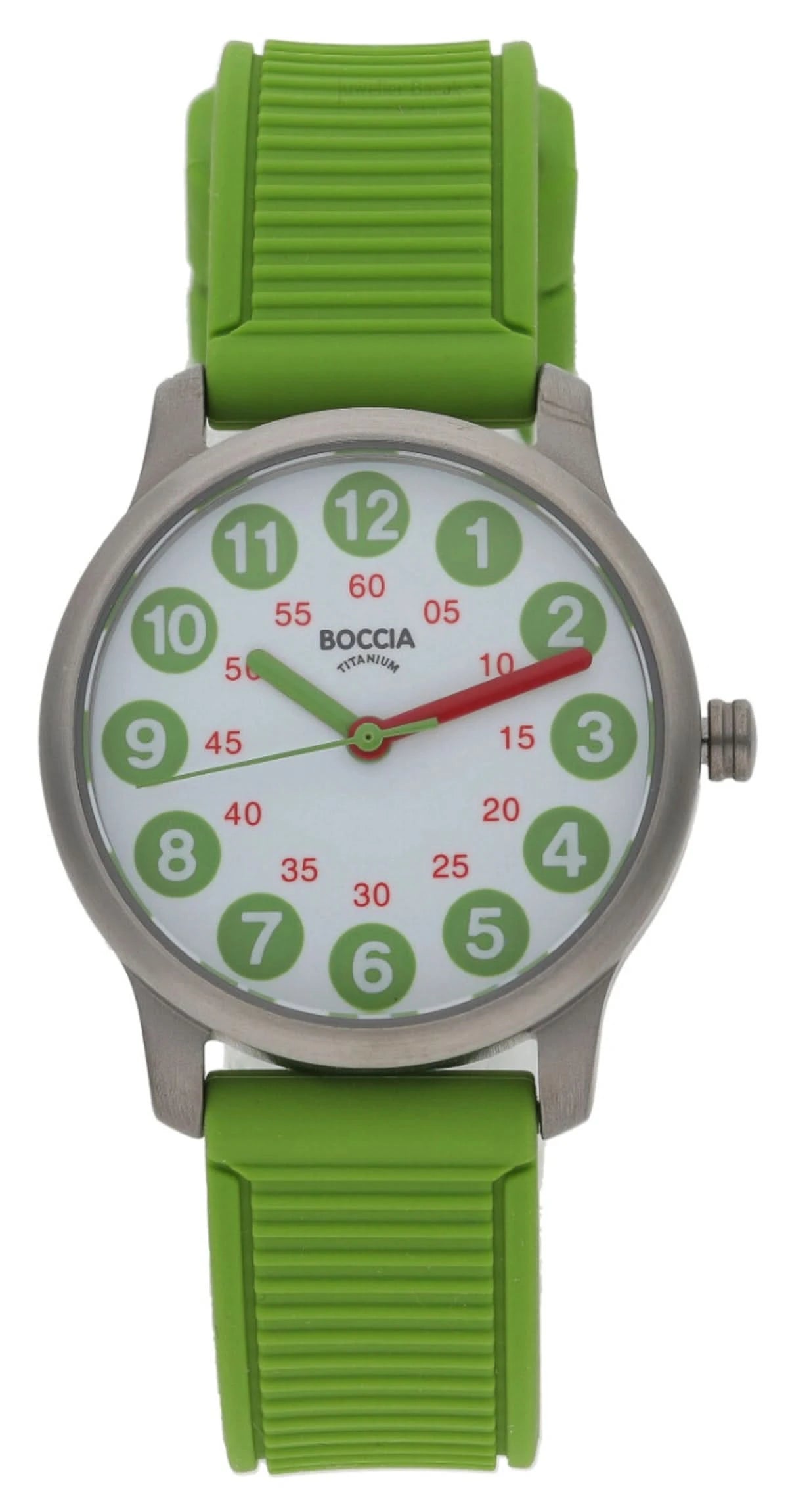 Montre Boccia avec cadran vert et bracelet en silicone vert, boîtier rond en acier inoxydable