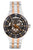 Bicolor-Herrenuhr mit schwarzem Zifferblatt, Skelett-Design und Metallarmband