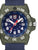 Herrenarmbanduhr mit blauem Zifferblatt, grünem Gehäuse und Stoffband, Leuchtzeigern
