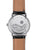 Fond de montre avec bracelet en cuir noir et boîtier argenté gravé