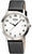 Montre Boccia pour homme : boîtier rond argenté, cadran blanc, bracelet en cuir noir.