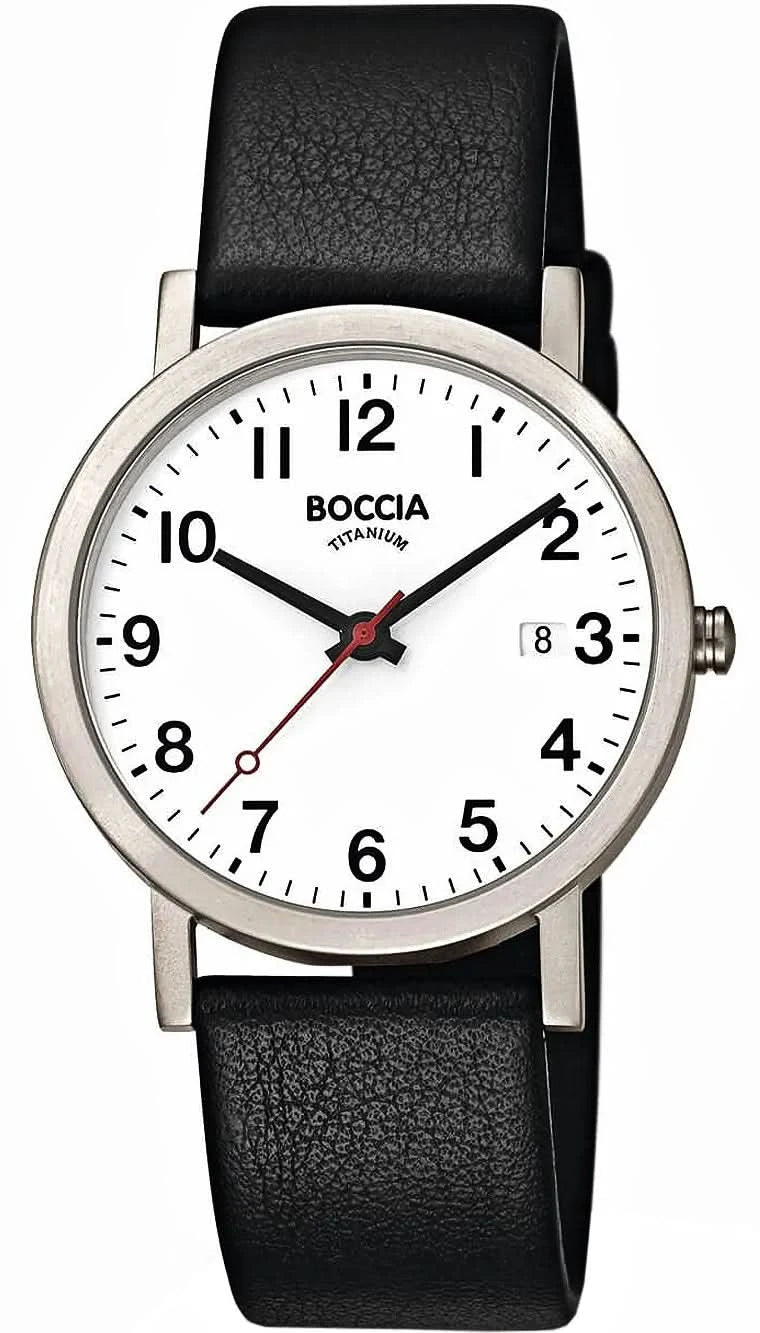 Bracelet de montre pour homme avec bracelet en cuir noir, boîtier argenté et cadran blanc avec chiffres