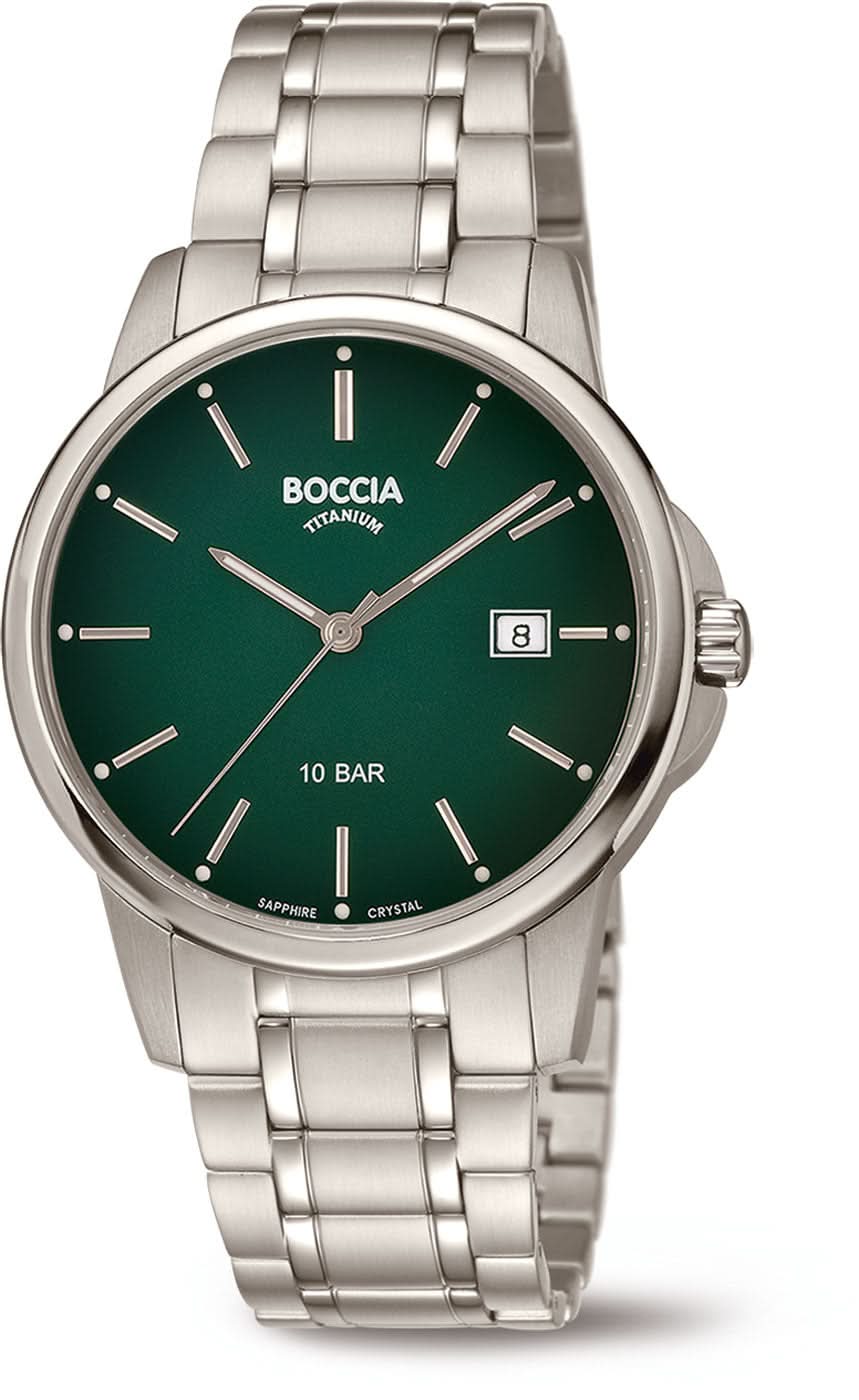 Montre pour homme avec cadran vert, aiguilles rondes et bracelet en acier inoxydable, 10 bars