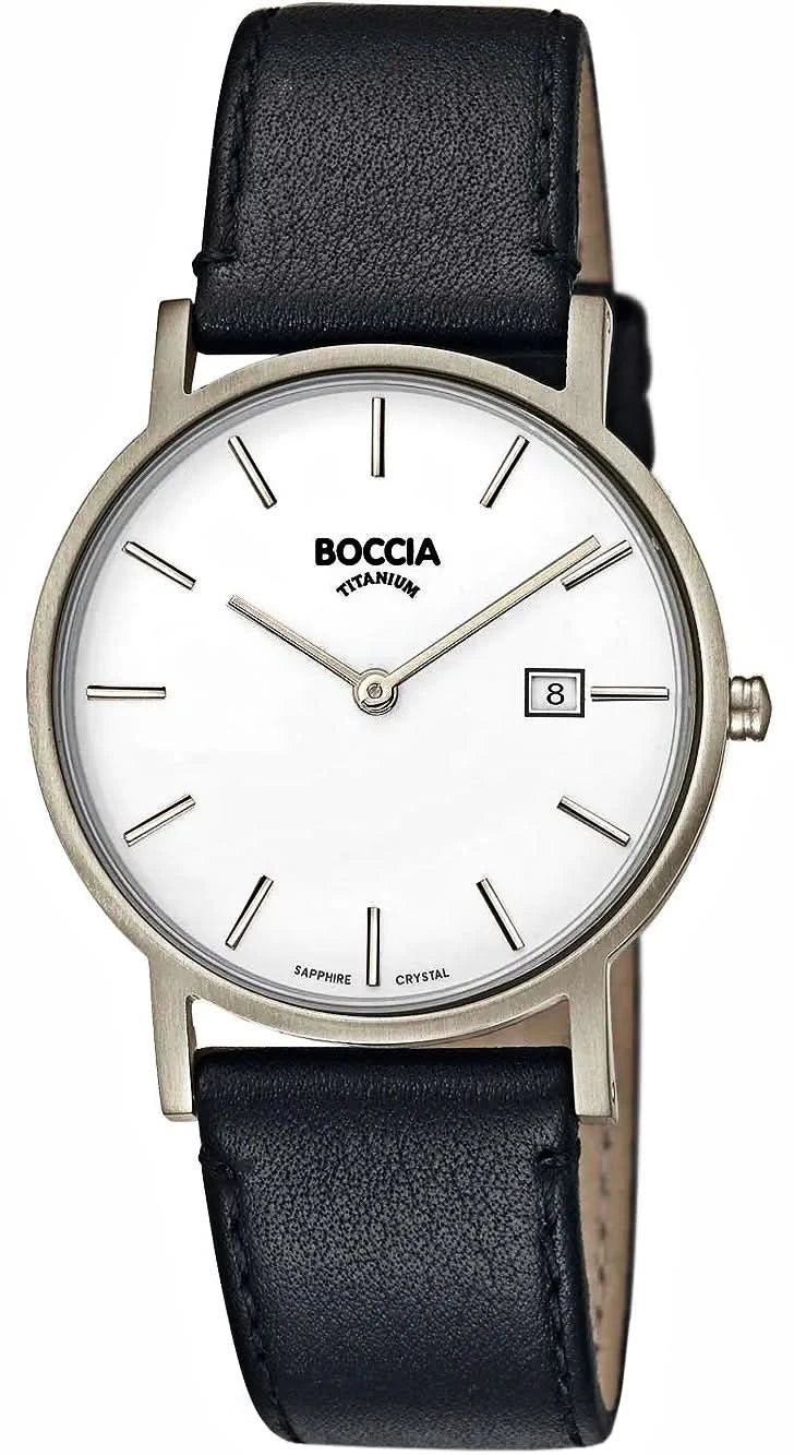 Bracelet de montre pour homme avec boîtier rond en acier inoxydable, bracelet en cuir bleu et cadran blanc