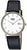 Bracelet de montre pour homme avec boîtier rond en acier inoxydable, bracelet en cuir bleu et cadran blanc