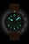 Herrenuhr mit braunem Lederarmband, dunkelgrünem Chronographenzifferblatt und silbernem Gehäuse