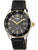 Herrenuhr mit schwarzem Zifferblatt, goldenen Markierungen, Lederarmband und Automatik