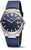 Montre homme avec cadran bleu foncé, boîtier argenté et bracelet bleu foncé, affichage de la date