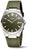 Montre bracelet avec cadran vert, boîtier argenté et bracelet kaki, guichet date