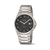 Herrenuhr mit Metallband, schwarzem Zifferblatt und Datumsfenster bei 8