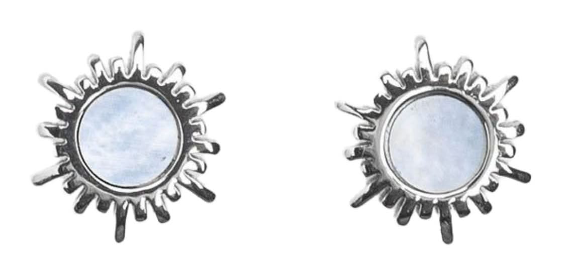 Boucles d'oreilles soleil avec cœur en bois et nacre bleue Modèle Jewelry