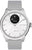 Montre connectée avec boîtier argenté, cadran blanc et bracelet en silicone gris