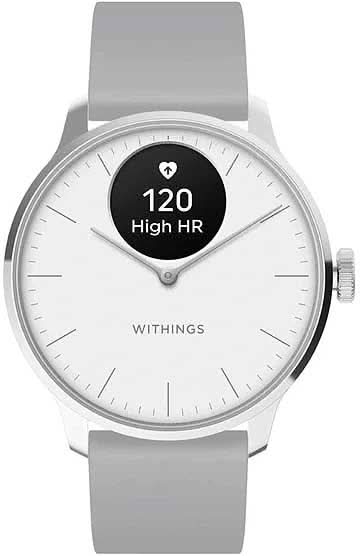 WITHINGS ScanWatch, montre connectée santé avec bracelet en silicone gris et écran rond