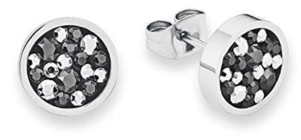 s.Oliver Jewelry Boucles d'oreilles 9239467, rondes, argentées avec pierres noires et transparentes scintillantes