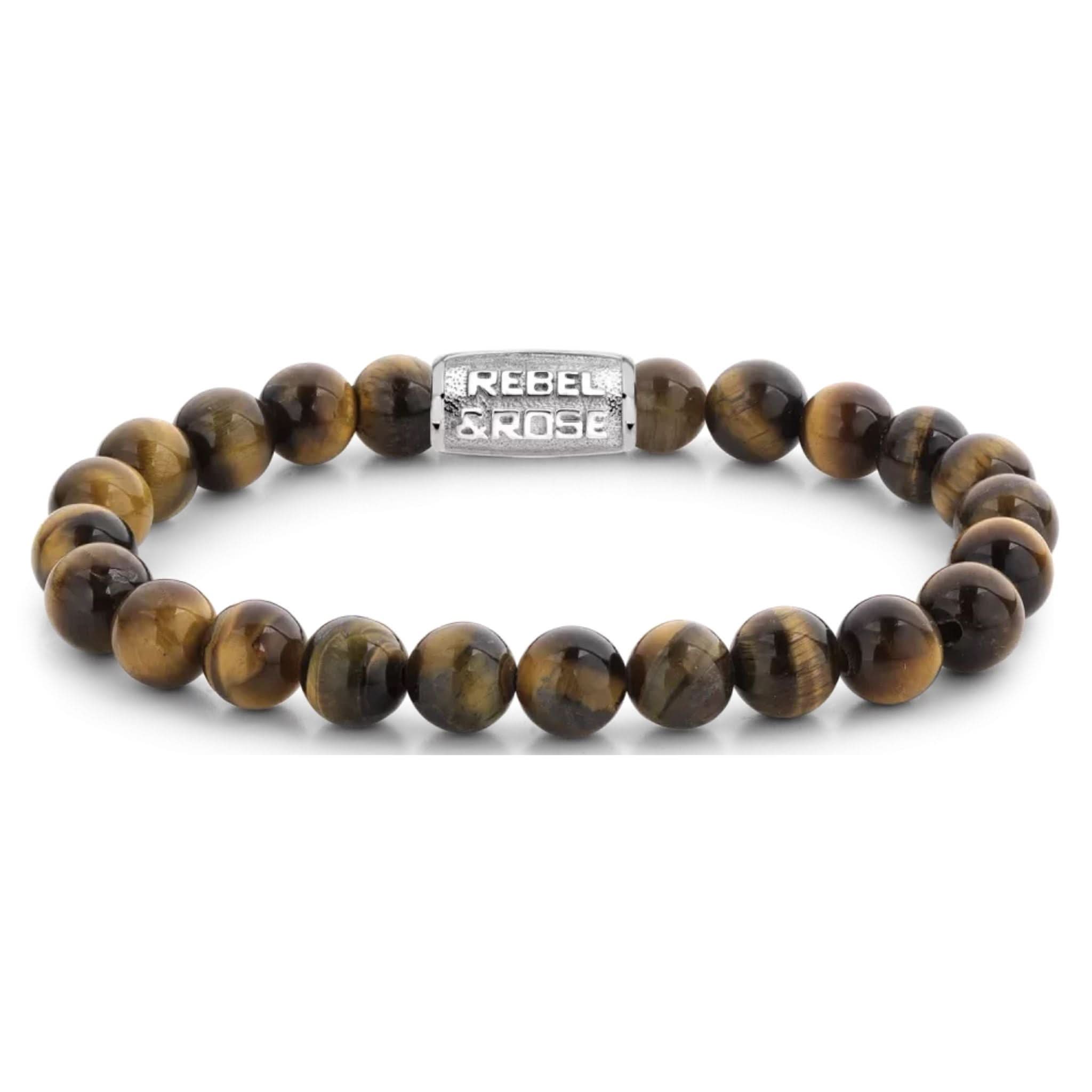 Bracelet avec pierres œil de tigre de 8 mm et fermoir en acier inoxydable, bracelet de perles