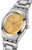 Montre pour femme en acier inoxydable avec cadran jaune et motif floral, vue de profil