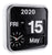 Horloge murale avec affichage calendrier noir (VEN, AM, 2020, 15, Mai) et cadre blanc
