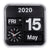 Horloge murale avec cadran noir, affichage 2020/15 et fonction calendrier, cadre blanc