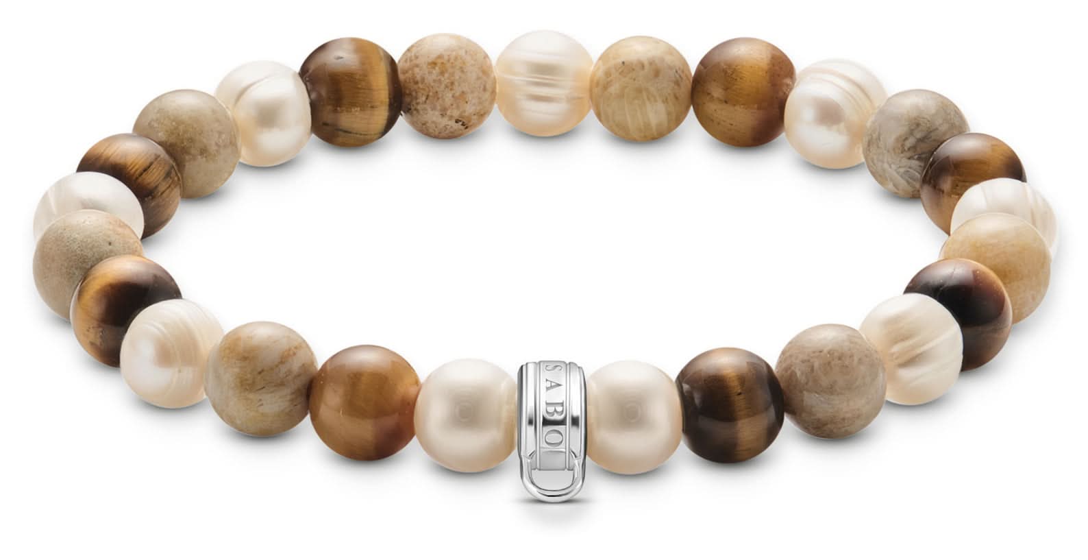 Bracelet en perles avec pierres naturelles et fermoir argenté, perles rondes