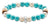 Bracelet en perles avec perles de turquoise et perles blanches, fermoir à breloque argenté