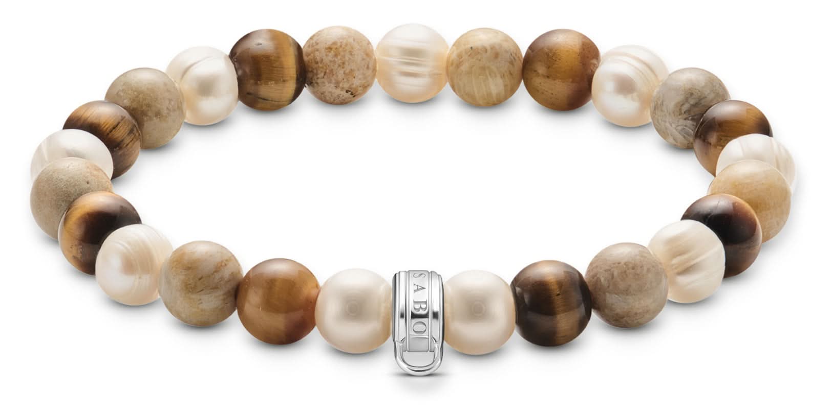 Bracelet perlé avec perles de couleur naturelle et fermoir à cliquet argenté