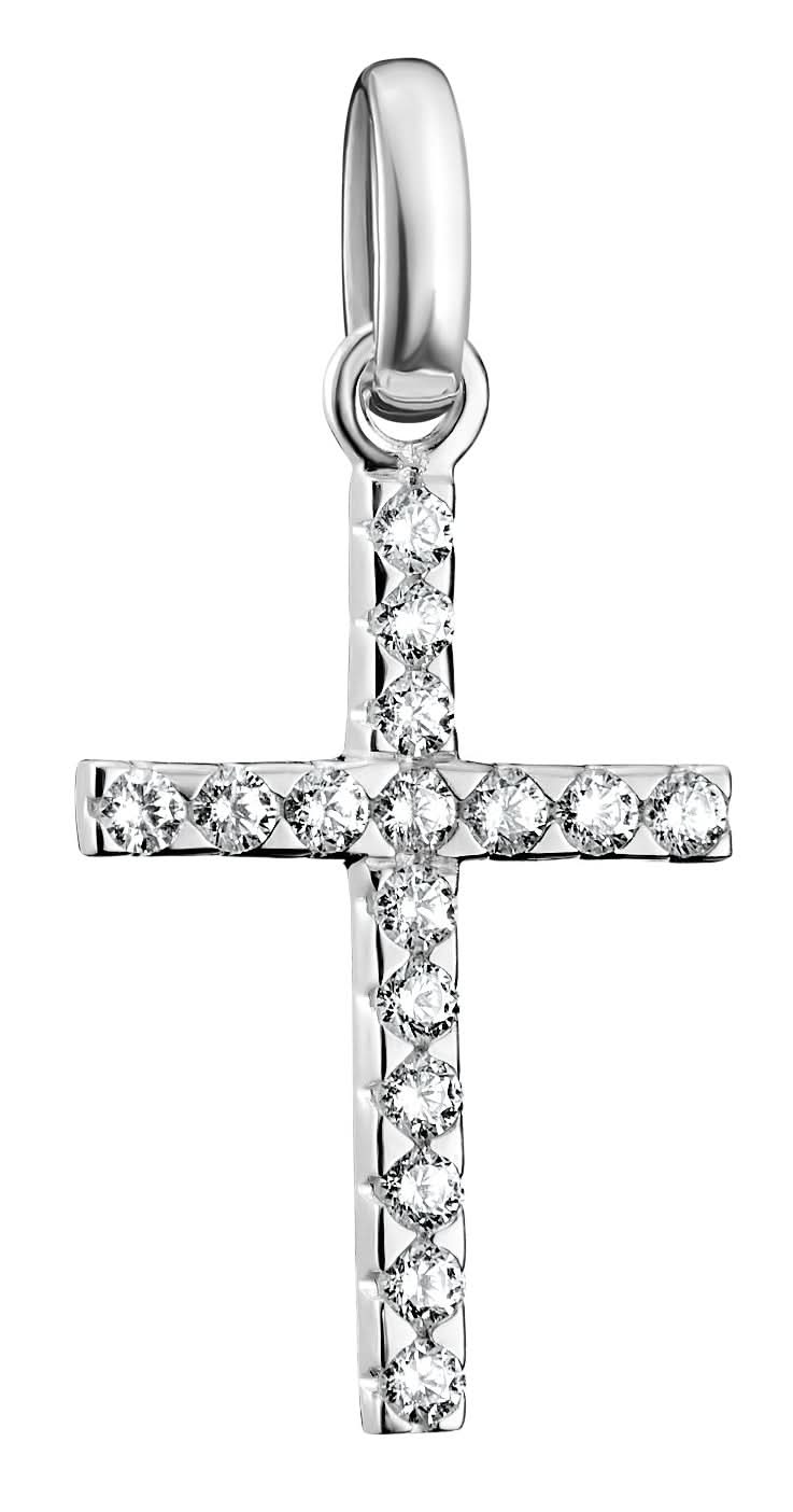 Pendentif breloque croix argentée avec pierres, passant et ornements de pierres