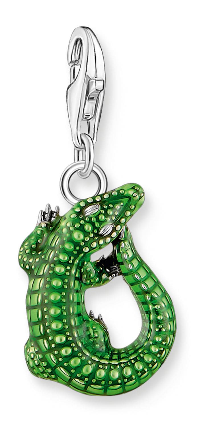 Pendentif Thomas Sabo Crocodile : œillet argenté, crocodile en émail vert
