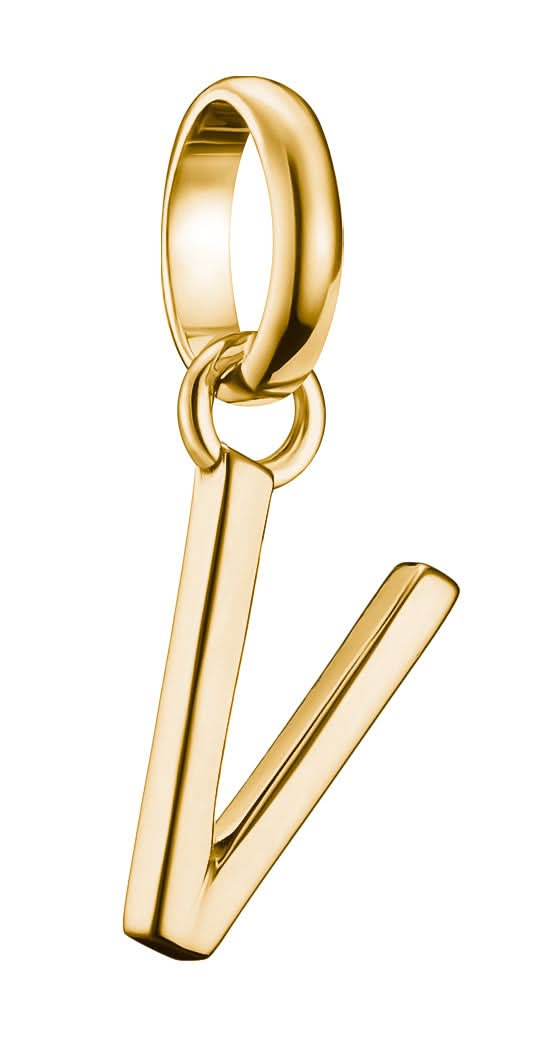 Pendentif breloque lettre V plaqué or avec passant et anneau