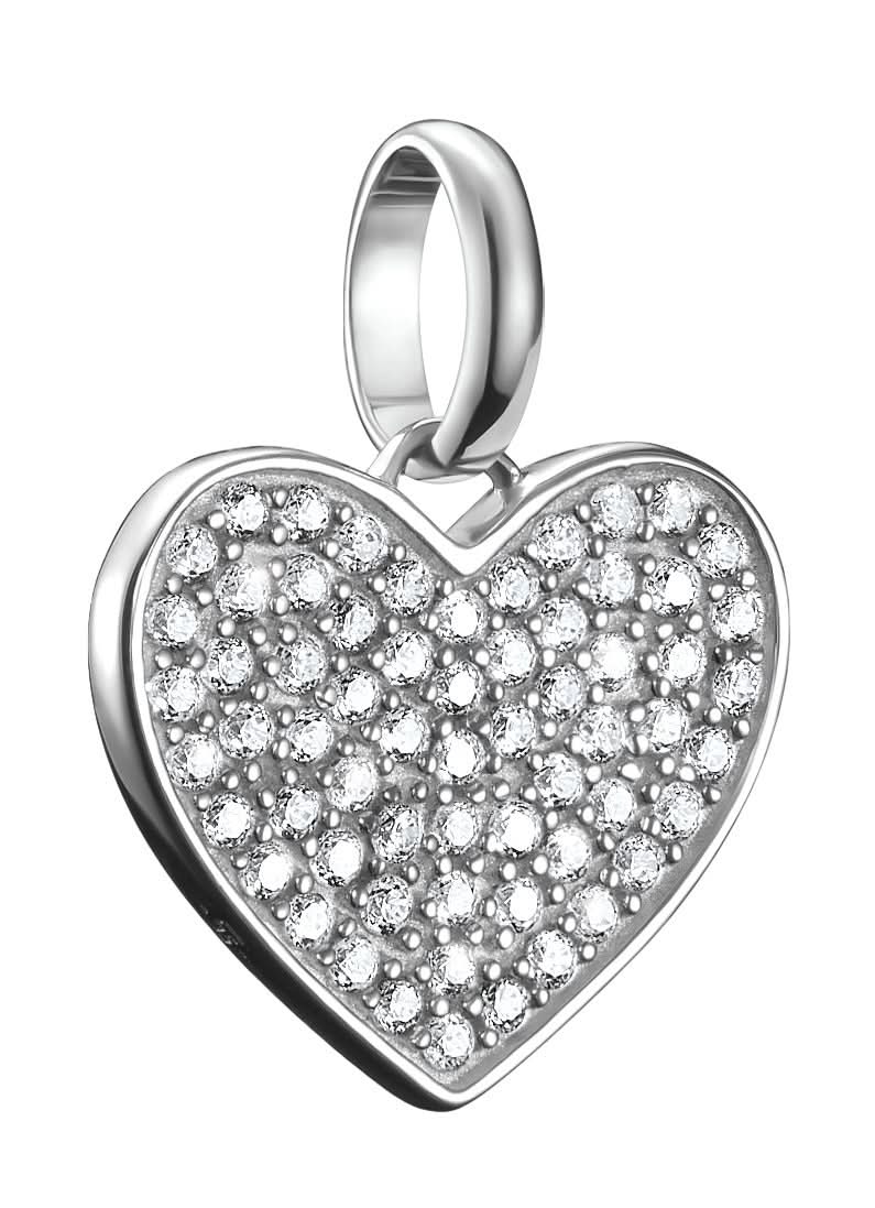 Charm cœur argenté avec zirconias pavés et passant