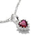 Pendentif cœur en argent avec pierre rouge, bord cranté et chaîne à l'anneau