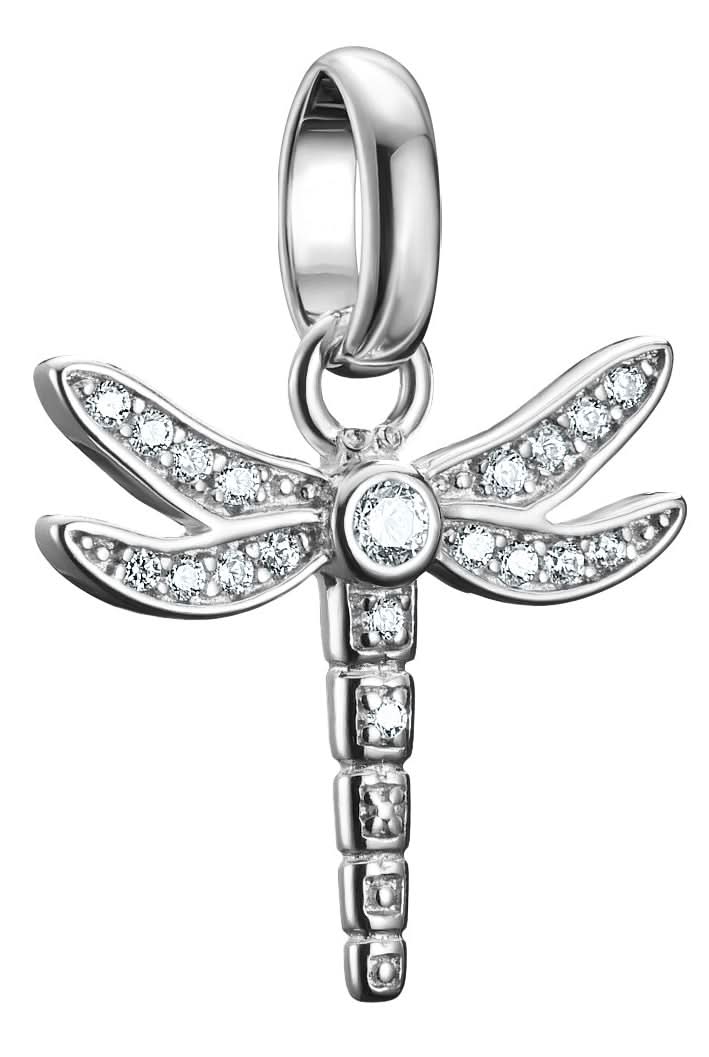 Pendentif breloque libellule argenté avec pierres et bélière