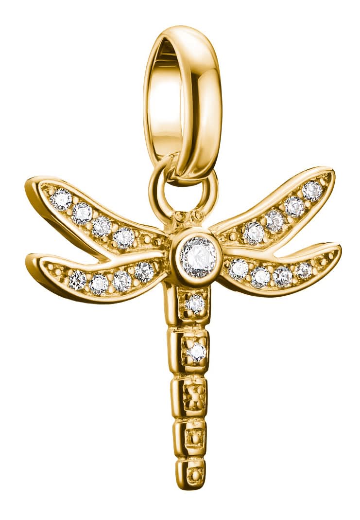 Charm libellule plaqué or avec strass et passant