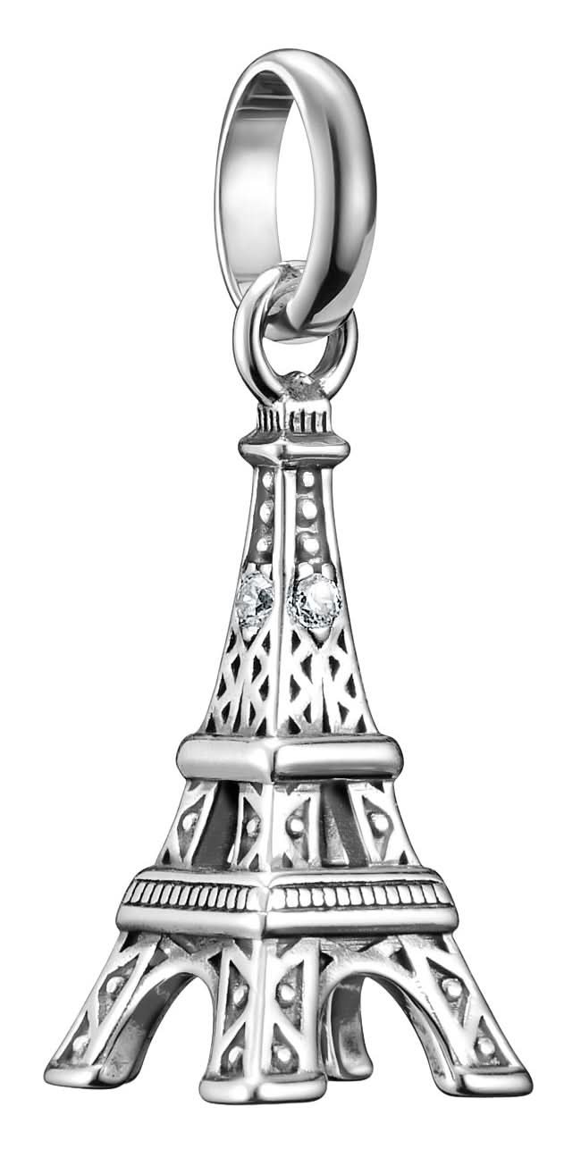 Charm Tour Eiffel argenté avec passant, ajouré et orné de petites pierres