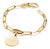 Bracelet à breloques doré avec maillons trombone et médaille ronde avec date