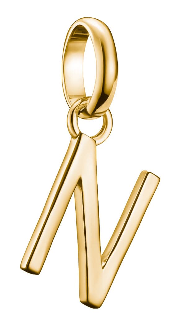 Pendentif breloque plaqué or lettre N, passant ovale, contour lisse