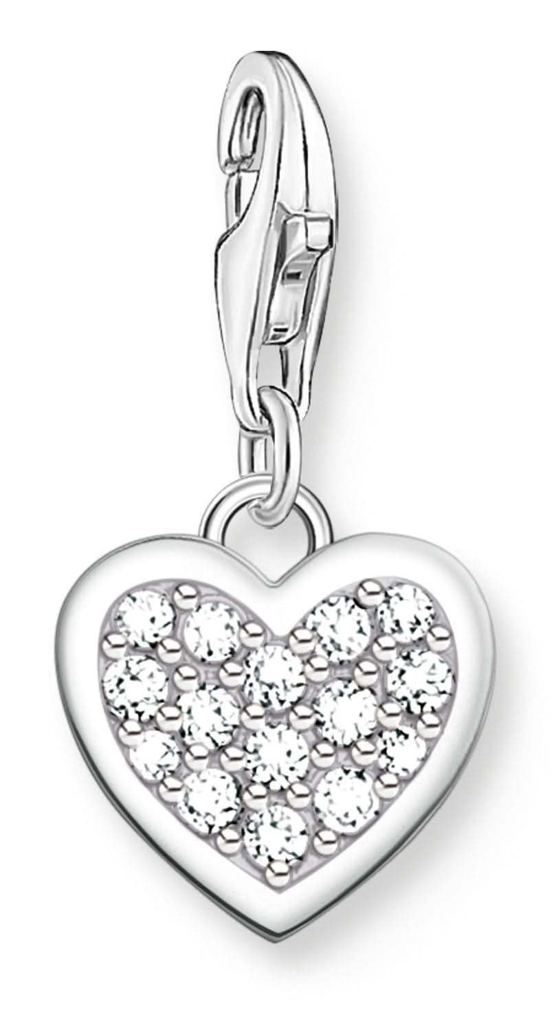 Pendentif breloque en argent avec cœur scintillant de pierres étincelantes, avec passant et chaîne