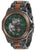 Montre automatique pour homme avec cadran vert, mouvement apparent, bracelet en acier noir avec bois