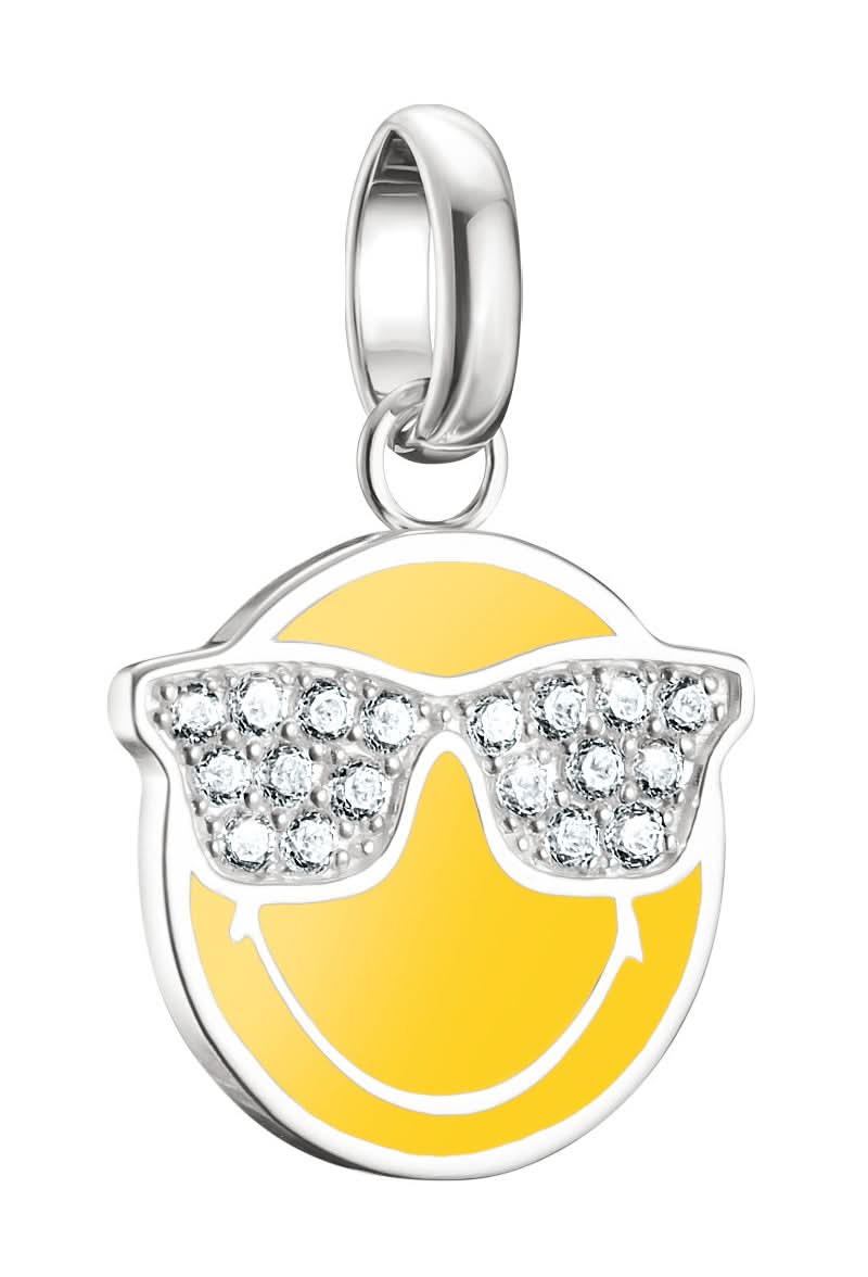 Charm lunettes de soleil smiley argenté avec emblème jaune et oxydes de zirconium scintillants