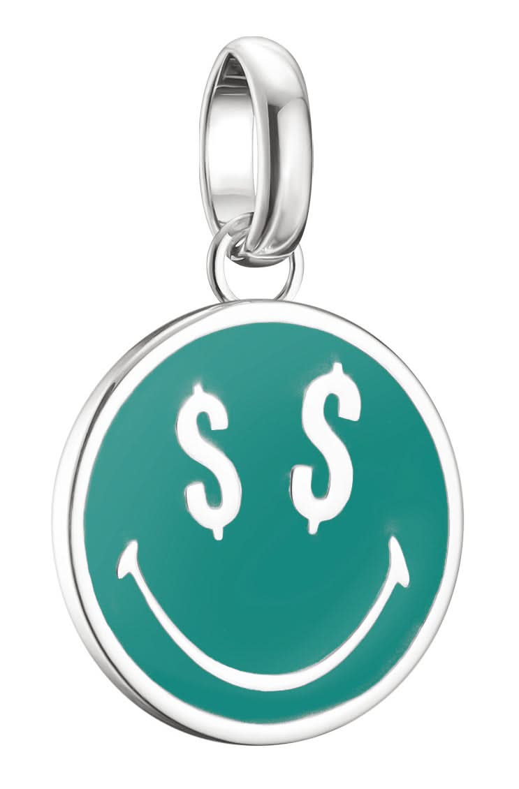 Charm pendent Thomas Sabo SMILEYWORLD® en argent, smiley rond avec symboles $ sur turquoise