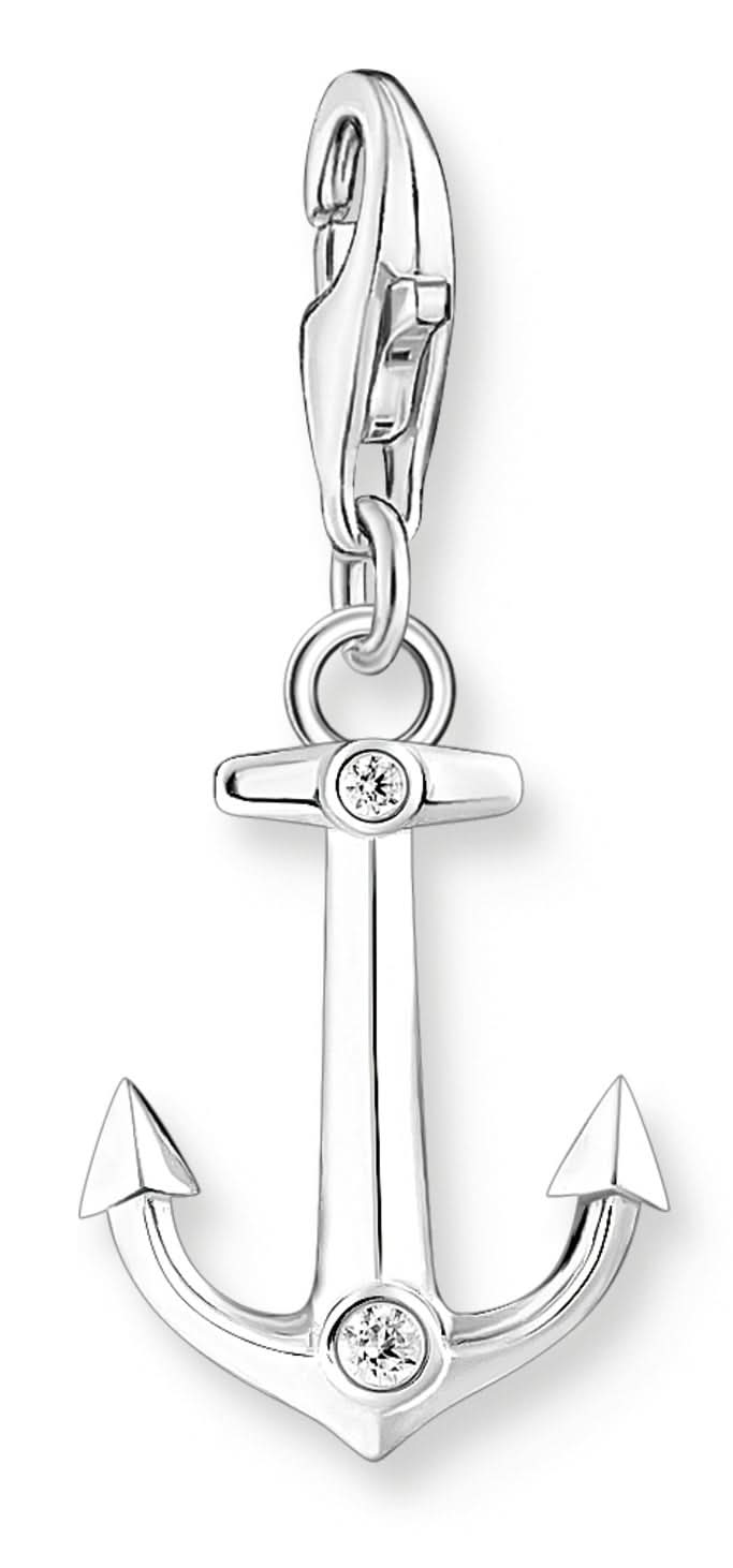 Pendentif breloque en argent avec ancre et pierres rondes, fermoir mousqueton en haut